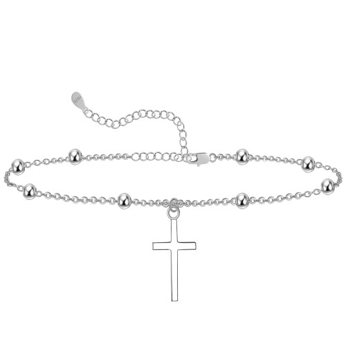 Sterling Silver Christian Cross Anklet for Women Adjustable