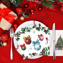 Christmas Dining Paper Towels 20pcs, Festive Napkins with Baubles/Snowflakes/Brands, Disposable Tableware for Parties & Family Meals (Multicolor)