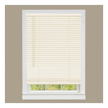 1" Vinyl Cordless Room Darkening Blinds, 64L x 39W", Manual Pull-Up, Ceiling/Outside Mount, Beige, Compatible with Standard Windows