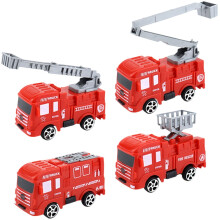 4Pcs Fire Fighting Truck Models Red Plastic Vehicle Cupcake Toppers for Children Party Cake Decoration