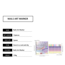 Fine Tips 3D Nail Art Pens, 12 Colors Nail Marker Pens Nail Point Graffiti Dotting Drawing Painting Liner Pen for Home Salon Quickly Dry Nail Art
