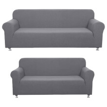 2-Piece Sofa & Loveseat Slipcovers, Form-Fit Stretch Polyester-Spandex Covers (Light Gray), Compatible with Standard Couches
