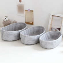 Season Clearance Gray Desktop Storage Basket – Small Woven Mini Cotton Rope Oval Decorative Hamper, Compatible with Home Office