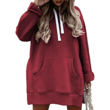 Το ζεστό, oversized φόρεμα με κουκούλα για γυναίκες, First Ones casual πουλόβερ με κορδόνι,