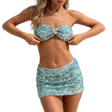 Zomer tweedelige outfit pailletten mouwloos crop tube-Groene S