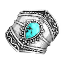 Boho vintage retro prsten pro ženy a muže – rytý stříbrný prsten s kamínky, vhodný k svatebním/výročním dárkům, velikost 10