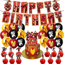 Birthday Party Supplies Set with Iron Man Themed, Including Happy Birthday Banners, Cupcake Toppers, Balloons, Party Decor Kit.