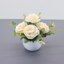 White Artificial Rose Bonsai – Simulated & Dried Style Potted Fake Flowers for Indoor Decor, Table & Cabinet Top – Compatible with Home