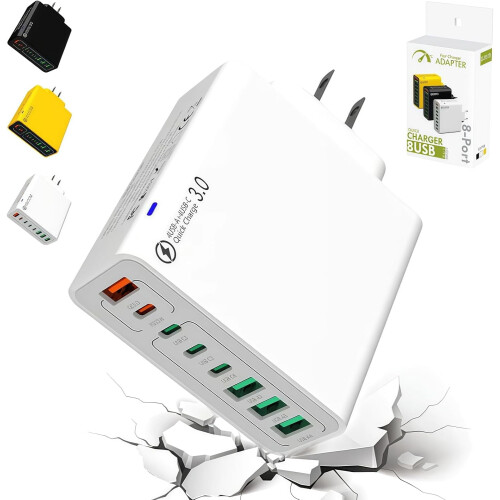 USB Wall Charger 4 USB-C + 4 USB-A 8-in-1 Waterproof