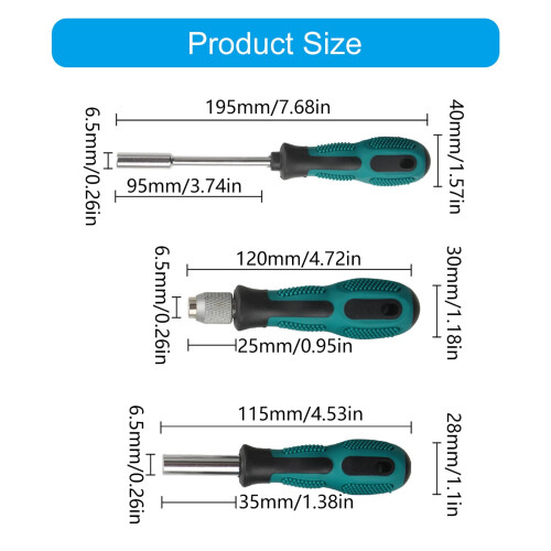 Practical 3 Piece 1/4Inch Hexagonal Screwdriver Bit Holder Set for Home and Professional Use with Various Handle Types 2