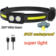 Rechargeable LED Headlamp, 230 Wide Beam, Motion Sensor, Red Light, 10 Modes, Adjustable Headband — Compatible with Running & Camping