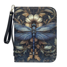 Dragonfly Flower PU Leather Bible Cover for Women & Men – Sturdy Carrying Case with Detachable Wristlet Strap, Compatible with Standard Bibles