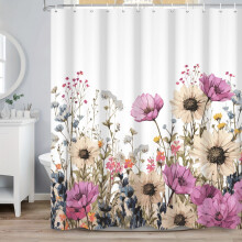 Spring Floral Shower Curtain,Pink Flowers Waterproof Polyster Bathroom Curtain, 47x64 in