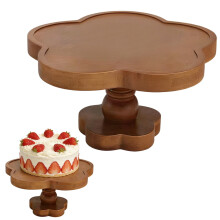 Rustic Wooden Cake Stand with Footed Base, Vintage Decorative Display Riser for Wedding, Birthday, Home Table – Brown, 19x19x9cm