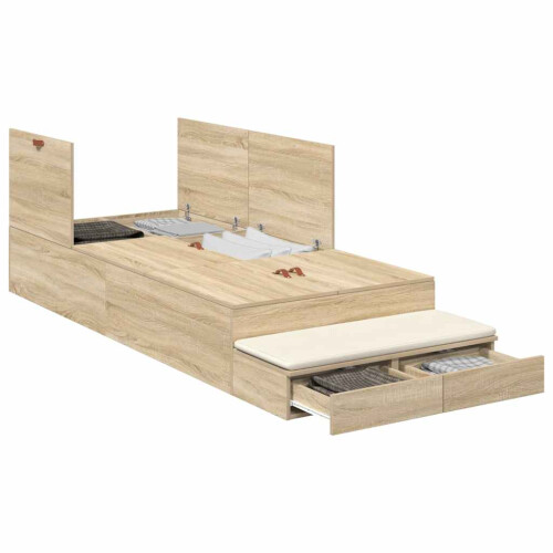 VidaXL vidaXL Storage Bed Frame with Drawer Sonoma Oak 90 cm Engineered Wood 1