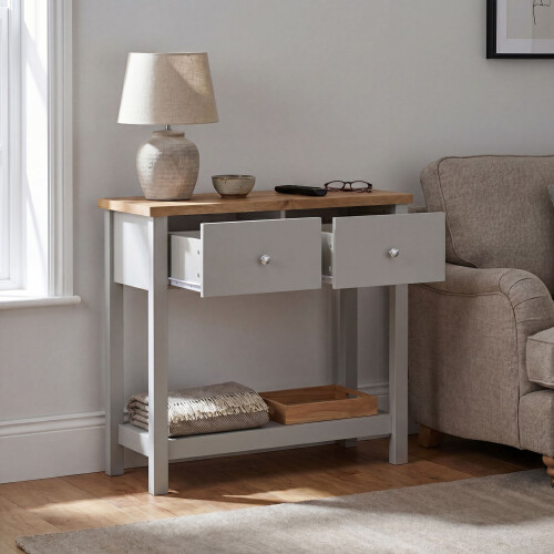 Vida Designs (Grey & Oak) Arlington 2 Drawer Console Table Hallway Storage 1