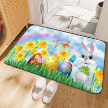 Tapis décoratif à motif d'œufs de Pâques, tapis festif et coloré pour salon, entrée ou salle de jeux, doux, résistant et facile à nettoyer,