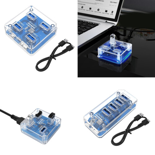 4 Port USB HUB USB3.0 Transparent Power Charger 5Gbps USB Splitter Extender 1