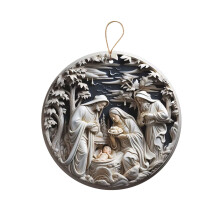 FAMTKT Christmas Nativity Scene Ornaments – Sublimation Christ, Baby, Mary Design for Tree – Compatible with Cricut & Silhouette