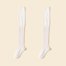 Polyester Fiber Thigh High Stockings for Women: Solid Color Spliced Design, Warm and Suitable for Autumn and Winter