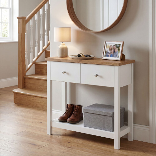 Vida Designs (White & Oak) Arlington 2 Drawer Console Table Hallway Storage 1