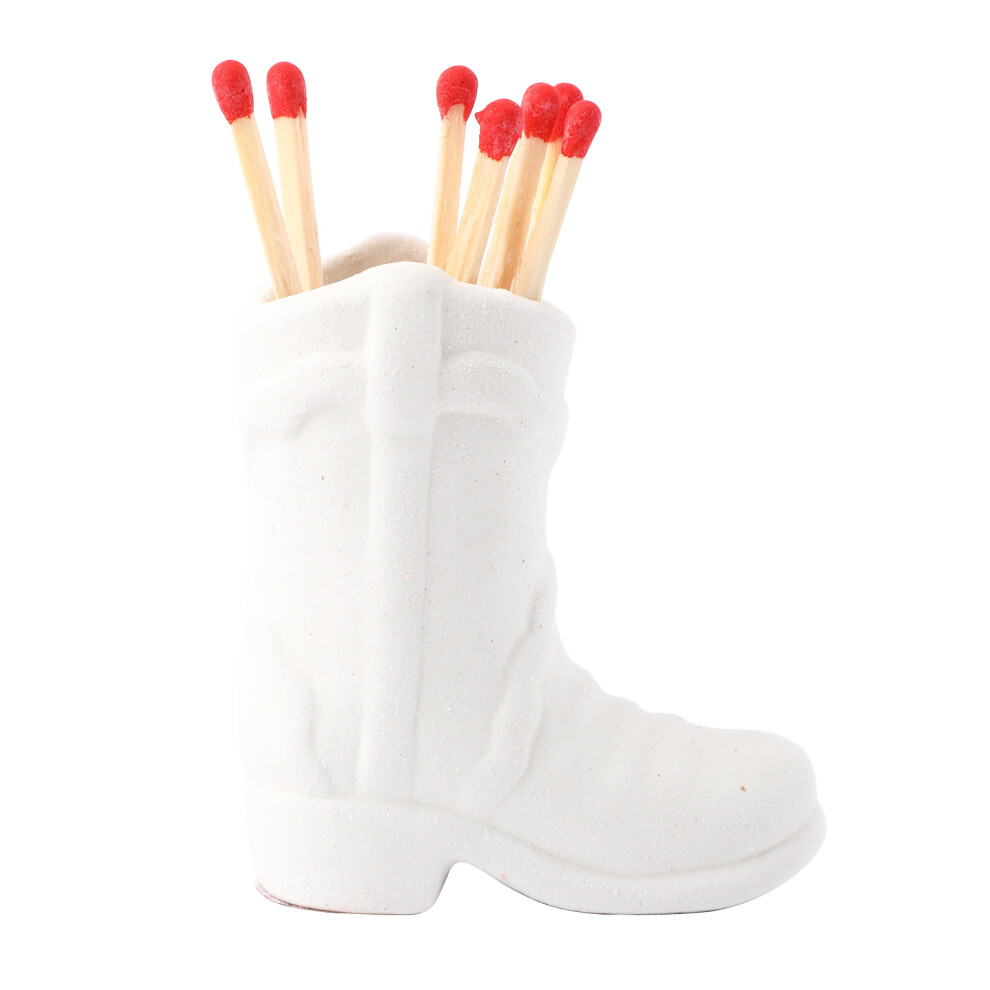 Handcrafted Cowboy Boot Match Holder For Western Decorative Matches, Ceramic Matchstick Box With Vintage Farmhouse Aesthetic And Built-In Striker 9083649558751