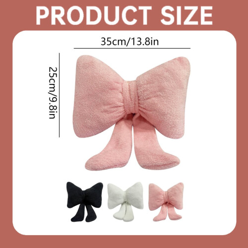 Bow Throw Pillow 3D Furry Ribbon Shape Black 2