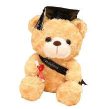 (Light brown Black hat) Doctoral Hat Bear Shaped Figurine 23cm Plush Stuffed Animal Comforting Gift