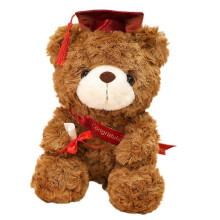 (Dark brown Red hat) Doctoral Hat Bear Shaped Figurine 23cm Plush Stuffed Animal Comforting Gift