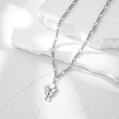 Sterling Silver Butterfly Anklet with Created Opal Double 2