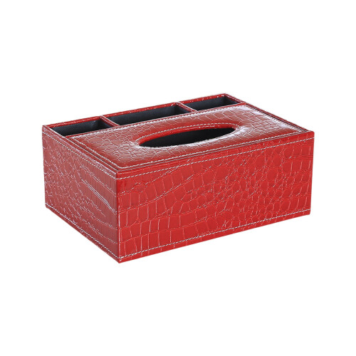 Leather Remote Control Organizer Box with Tissue Holder Compartment – Multi-Functional Storage, Space-Saving Modern Decor (24x17x9.5 cm) 1