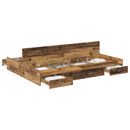 VidaXL vidaXL Storage Bed Frame Old Wood 140 x 200 cm Engineered Wood 1