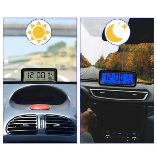 Compact Solar Powered Clock for Vehicle Dashboard with Multi Function Display 2