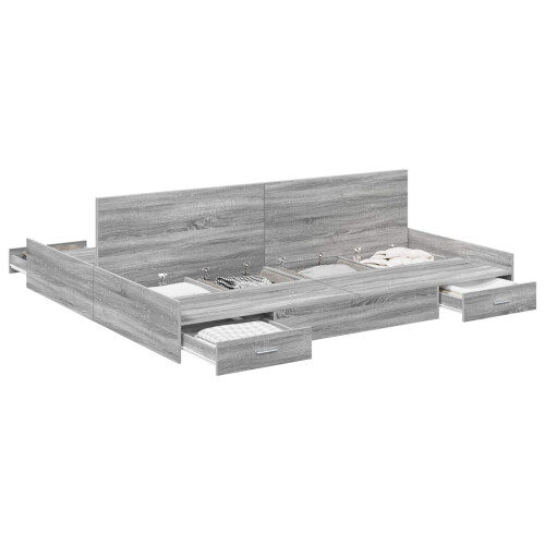 VidaXL vidaXL Storage Bed Frame Grey Sonoma 180 x 200 cm Engineered Wood 1