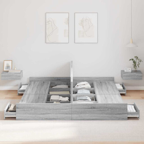 VidaXL vidaXL Storage Bed Frame Grey Sonoma 180 x 200 cm Engineered Wood 2
