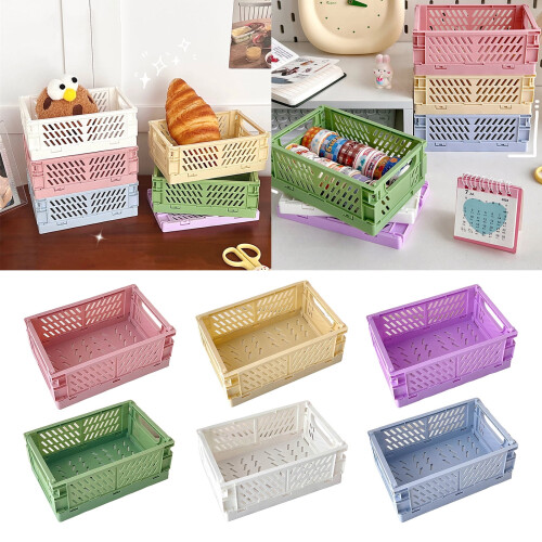 Plastic Baskets Foldable Desk Crates Storage Box Stackable Table Basket Organizers Office Desktop Drawer Shelf Purple 1