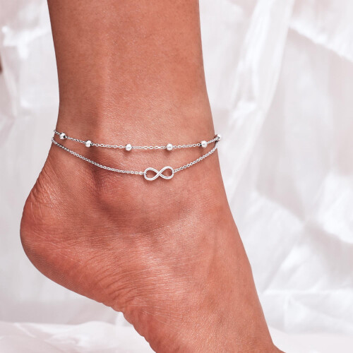 Sterling Silver Infinity Anklet for Women Double Layer 1