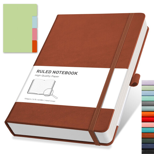 RETTACY Notebook A5, Lined Journal, Hardcover Notepad, 192 Pages, Brown
