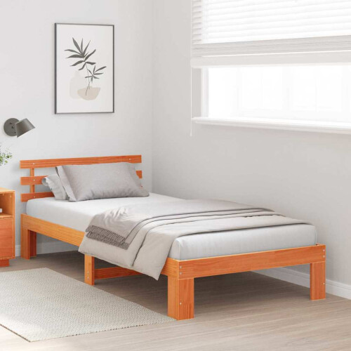 VidaXL vidaXL Bed Frame with Headboard Wax Brown 100 x 200 cm Solid Pine Wood 1