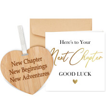 TheGiffter Congratulations Next Chapter Card with Wooden Heart Plaque, Leaving C
