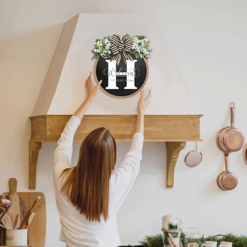 Στεφάνια καλωσορίσματος 30cm για μπροστινή πόρτα με φιόγκο, στρογγυλό ξύλινο 2