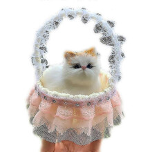 (color3) Cat In Basket Doll Toy, With Meows Sounds Decor