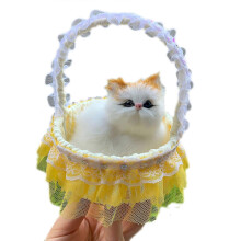 (color7) Cat In Basket Doll Toy, With Meows Sounds Decor