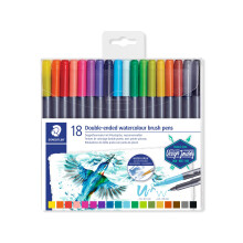 STAEDTLER 3001 TB18 Double Ended Watercolour Brush Pens, Assorted Colour, Pack o
