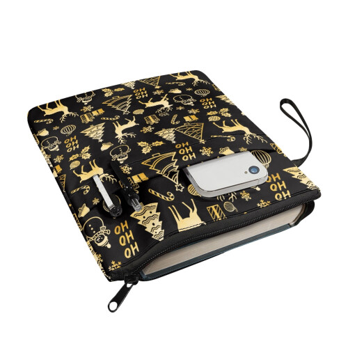 Christmas Theme Book Protector Book Storage Bag Polyester Fabric Handle Reusable with Pocket Storage & Portability 1