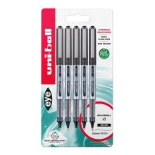 uni-ball Eye Micro Nib Pen, Black Liquid Ink Rollerball, 0.5 mm Tip (Pack of 5 P