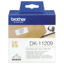 Brother DK-11209 Label Roll, Small Address Labels, Black on White, 800 Labels, S