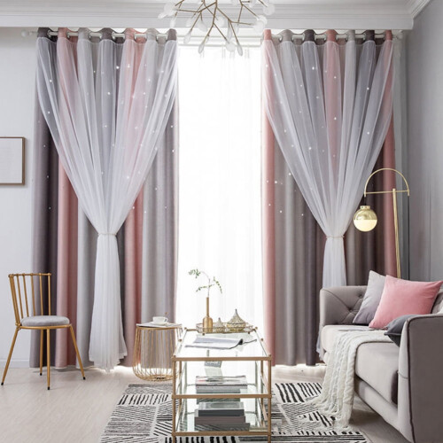 Double-Layer Rainbow Gradient Blackout Curtains Peach Grey 1