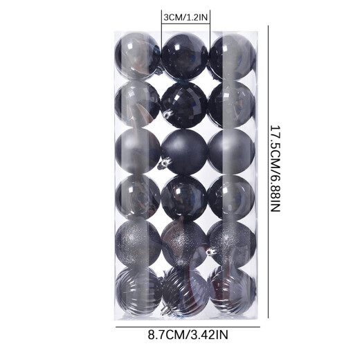 Mini Christmas Ball Ornaments Shatterproof Black Plastic 36 1