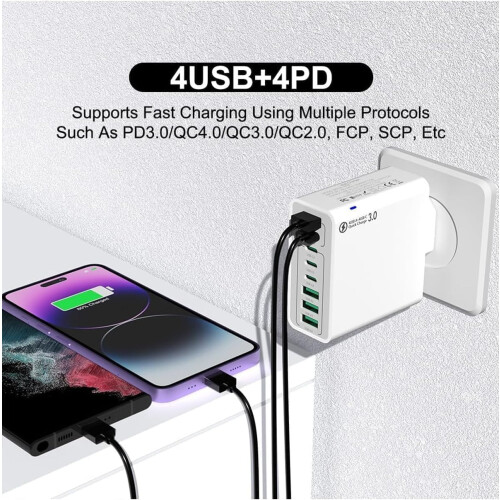 Αδιάβροχος γρήγορος φορτιστής USB 8 σε 1 με 8 θύρες, συμβατός με ταξίδια και οικιακό 1